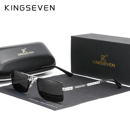 Lunettes de Soleil Homme KINGSEVEN – Polarisées, Monture Acier Rectangle, Protection UV400