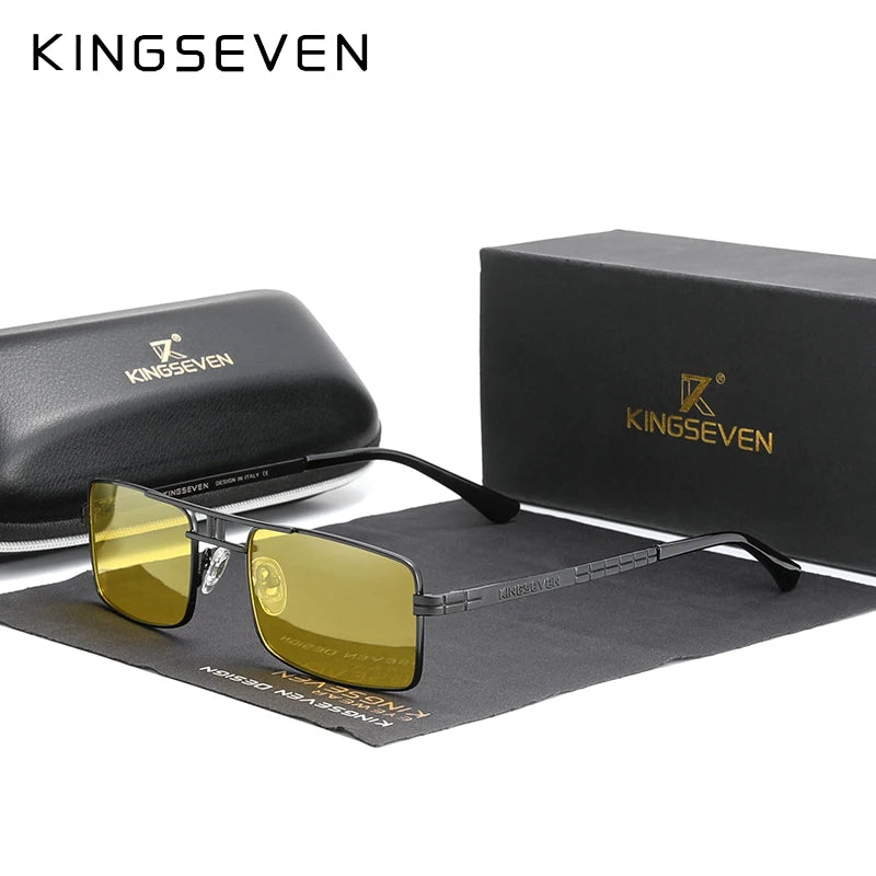 Lunettes de Soleil Homme KINGSEVEN – Polarisées, Monture Acier Rectangle, Protection UV400